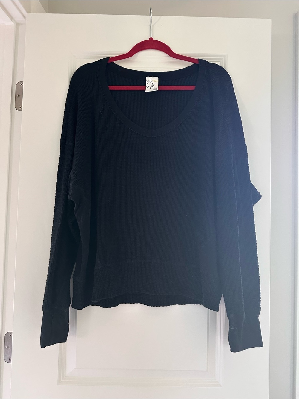 aerie Black Waffle-Knit Scoop Neck Sweater